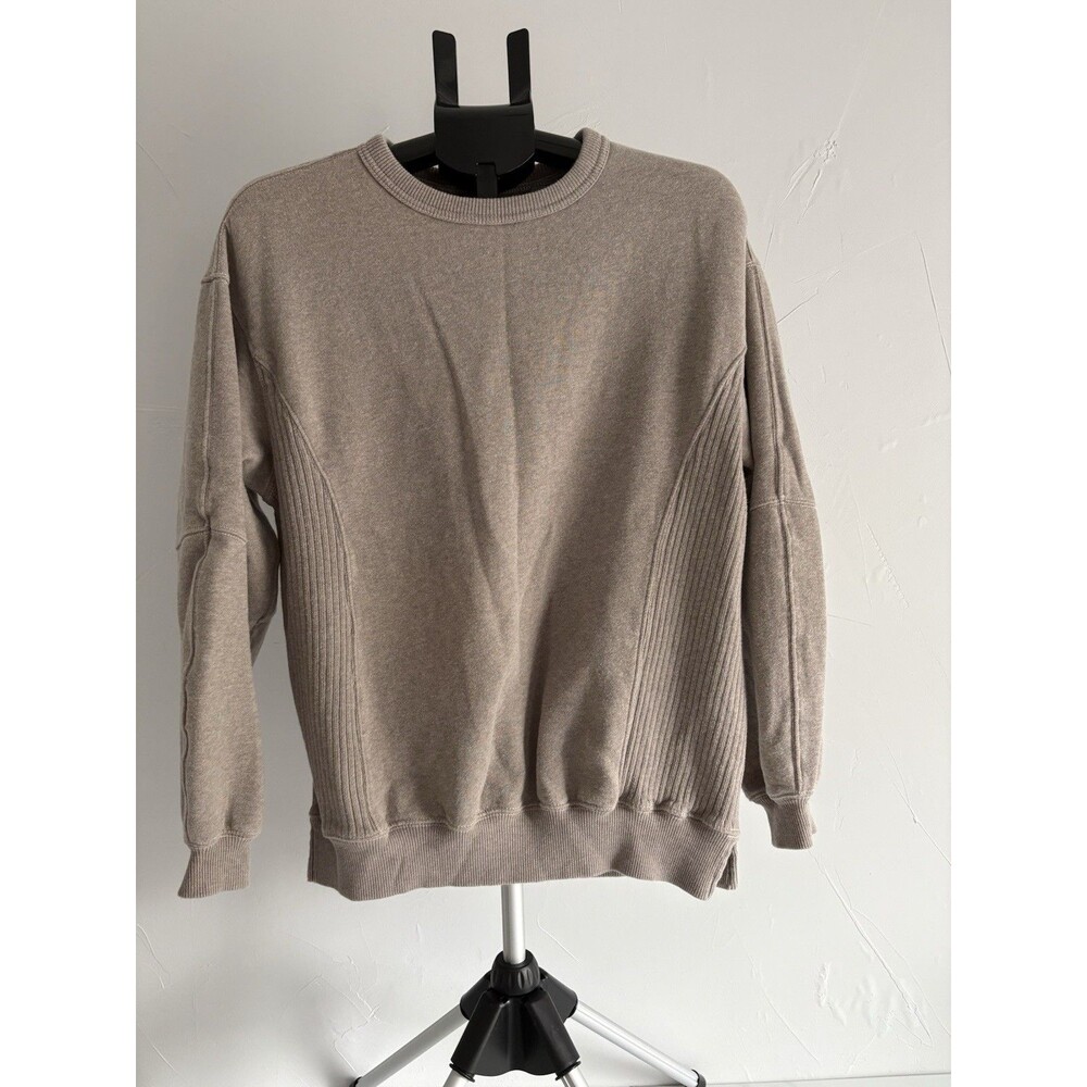 Aerie Brown Crewneck Pullover Sweatshirt Featuring Ribbed Side Panels Women Smal